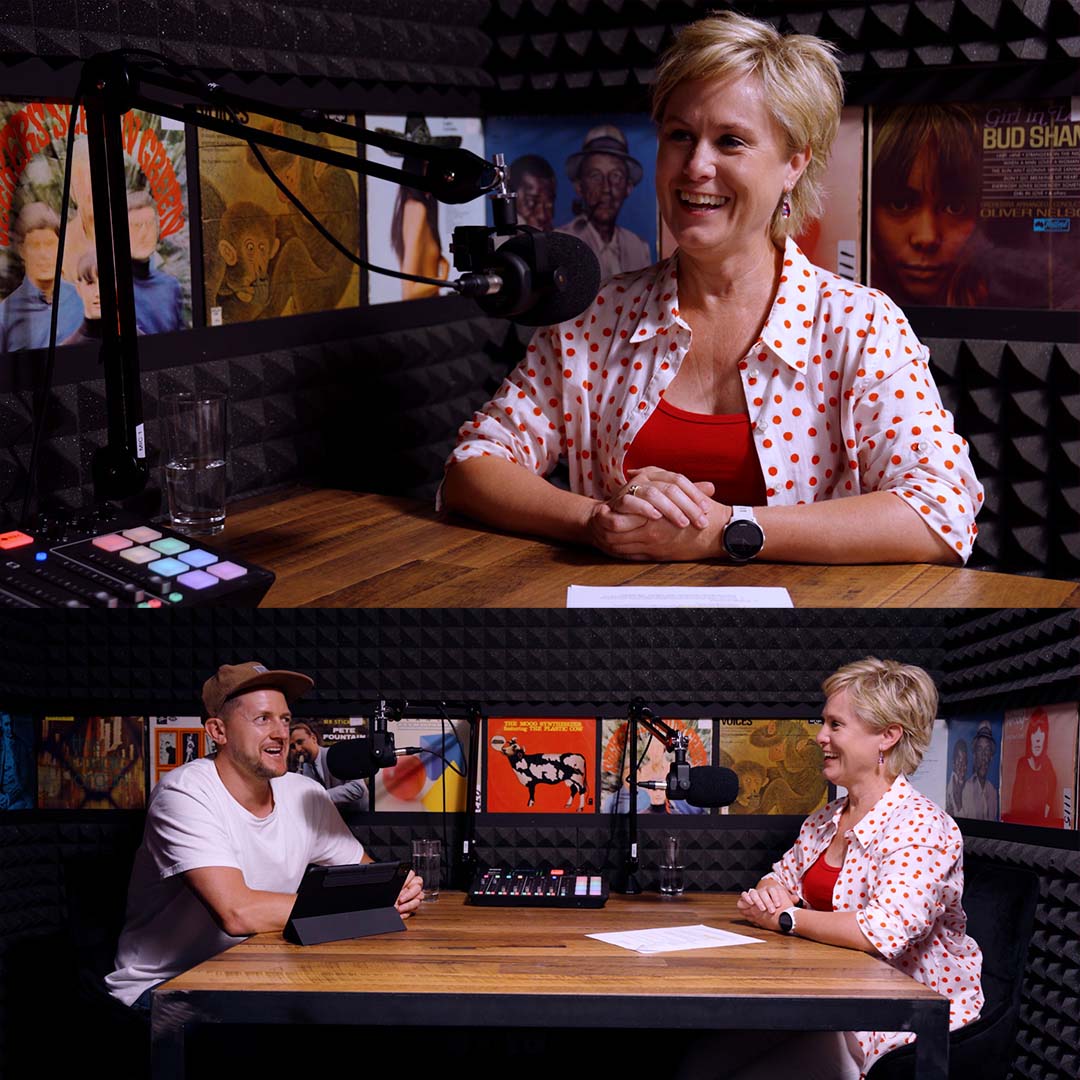 Behind the scenes images of podcast recording