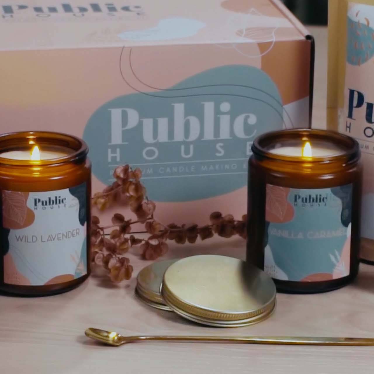 A product shot of the Public House candle building kit