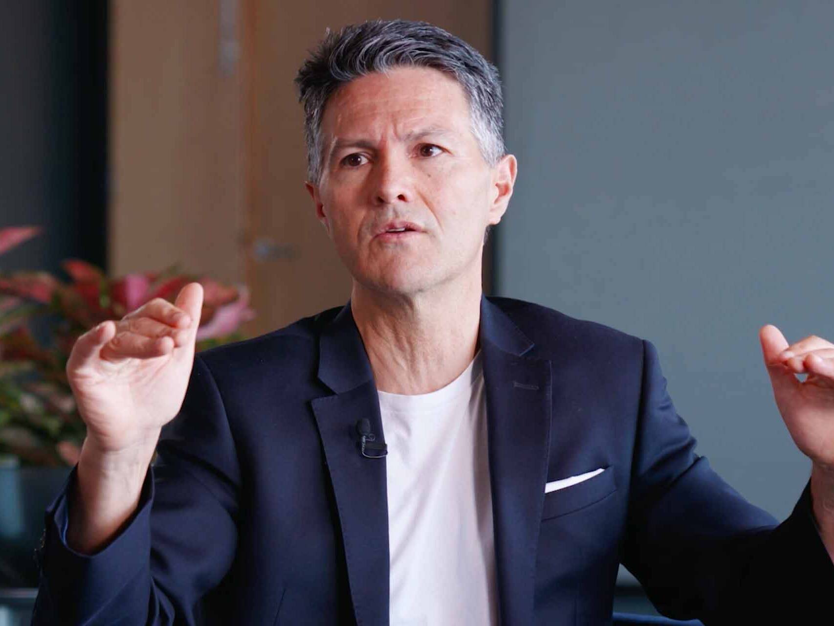 Man in fireside style conversation